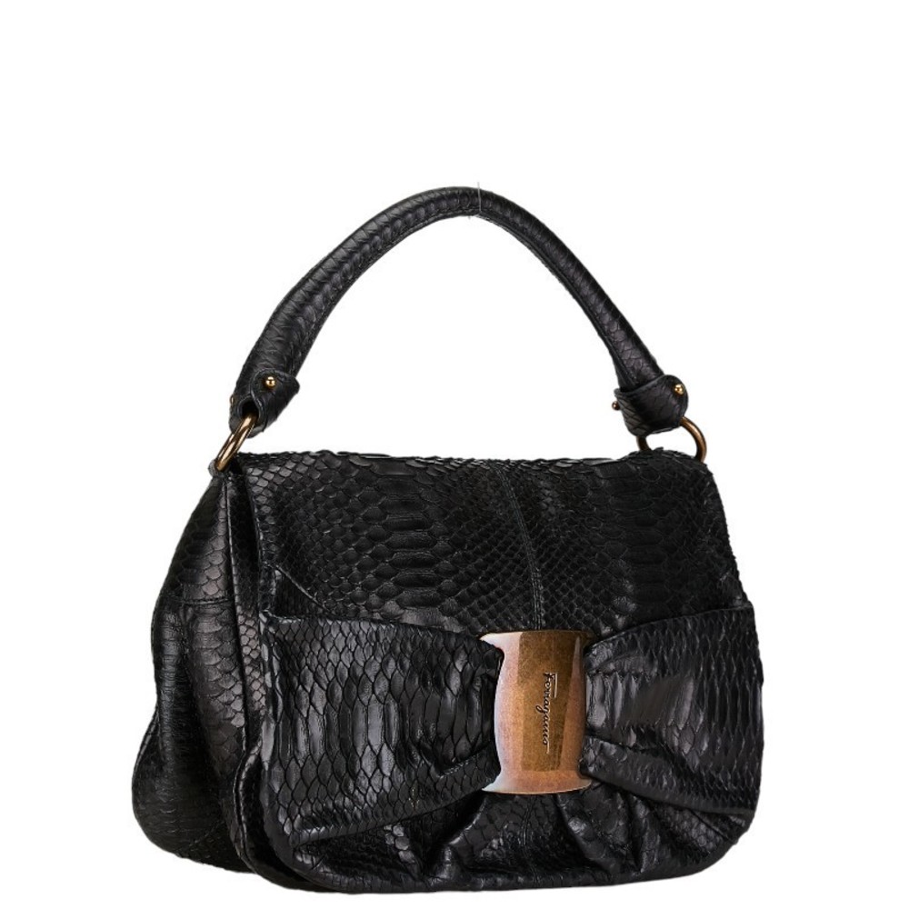 Salvatore Ferragamo Python Logo Handbag Leather B… - image 2